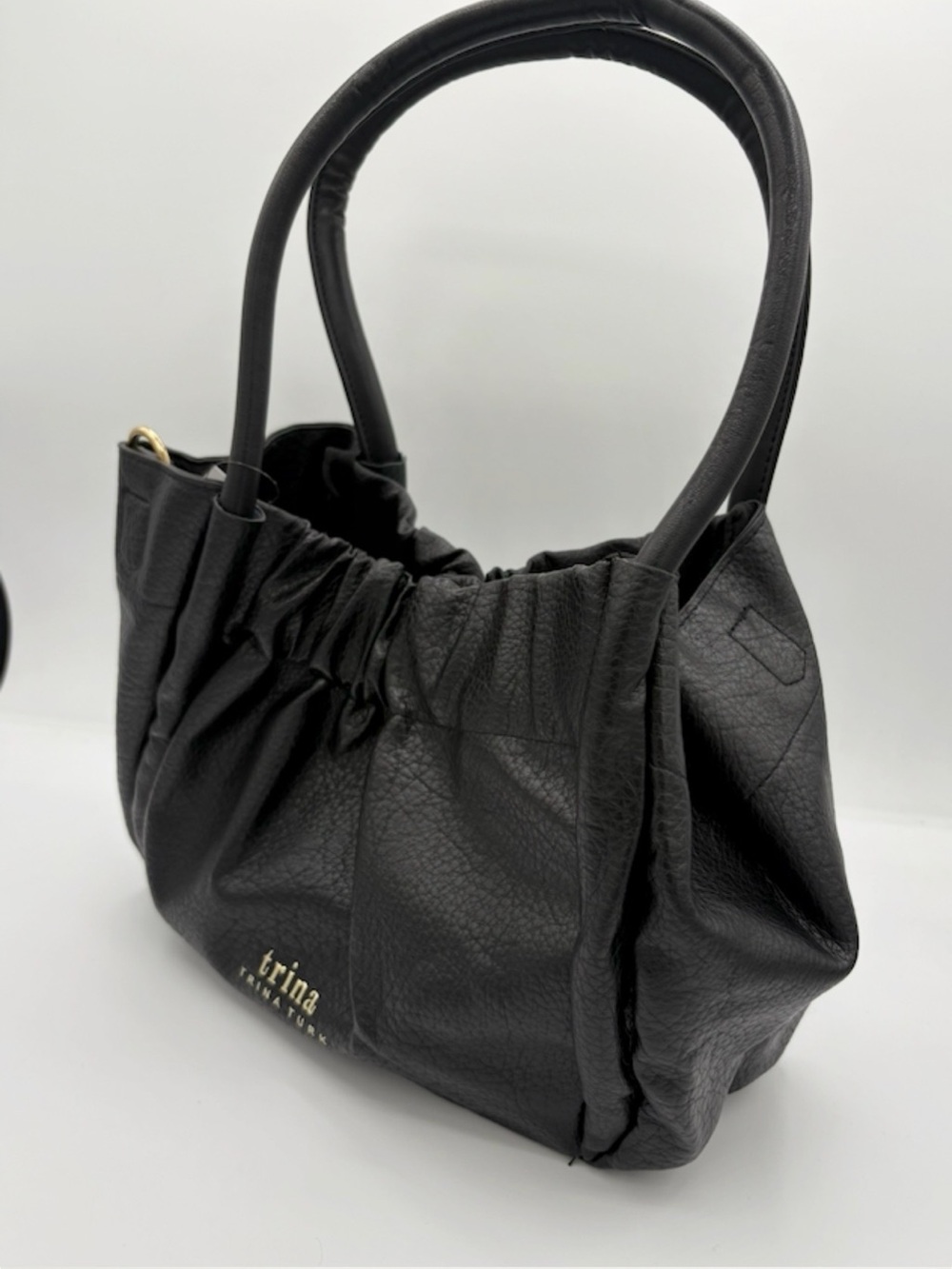Trina Turk ruched handle small tote bag in black- NWT!